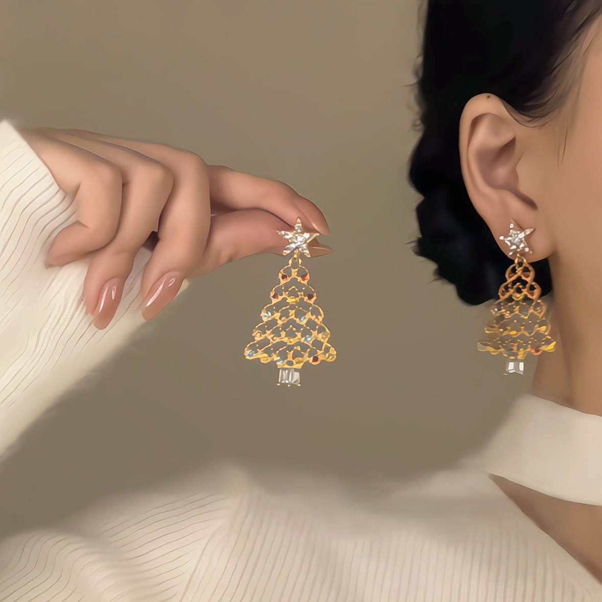金色圣诞树星星耳钉女轻奢高级感秋冬耳环圣诞氛围感节日礼物耳饰,饰品/流行首饰/时尚饰品新,耳钉,淘宝优惠券,粉丝福利购,淘宝优惠卷