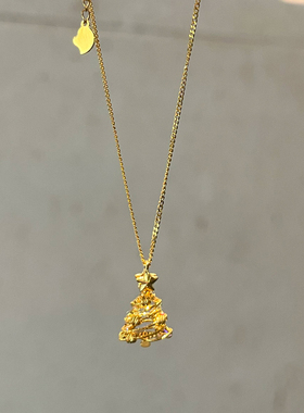 复古金色拉丝圣诞树星星项链女款