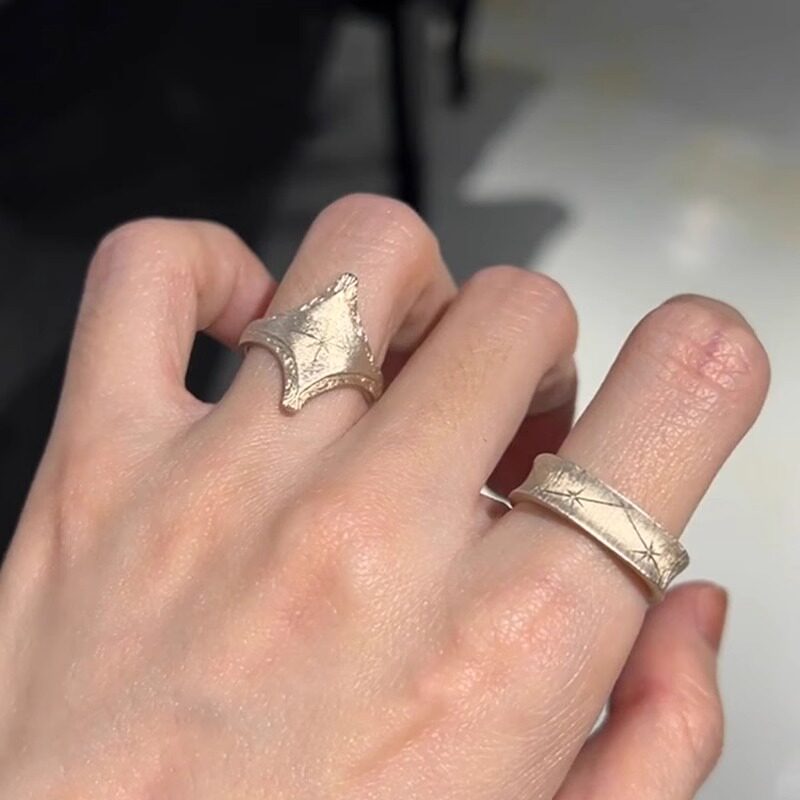 银色拉丝八芒星戒指女轻奢高级感图片