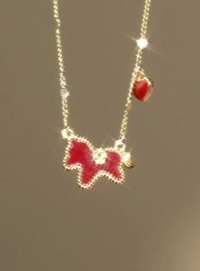 马年本命年红色滴釉金边小马项链