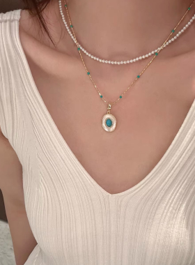 新中式绿松石珍珠项链女2025新款