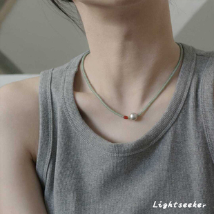 森系绿色仿琉璃珍珠项链配饰女高级感轻奢小众气质锁骨链2025新款
