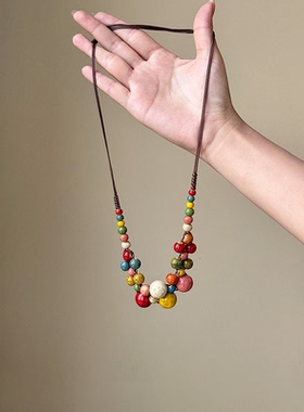 多巴胺彩色陶瓷圆珠项链女款2025