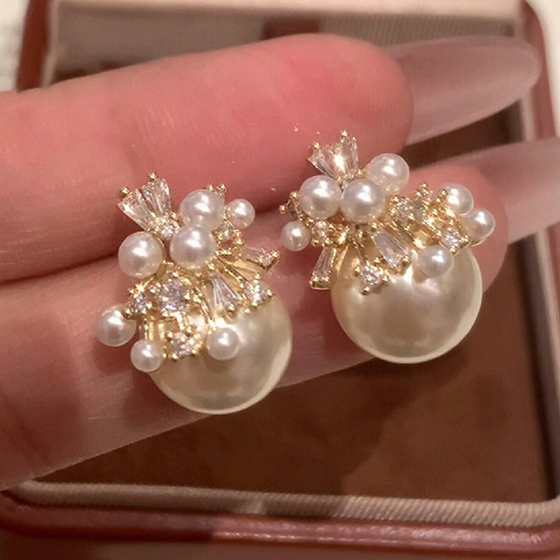 法式爆闪仿满钻珍珠耳钉女轻奢高级感温柔气质千金感耳环秋冬耳饰