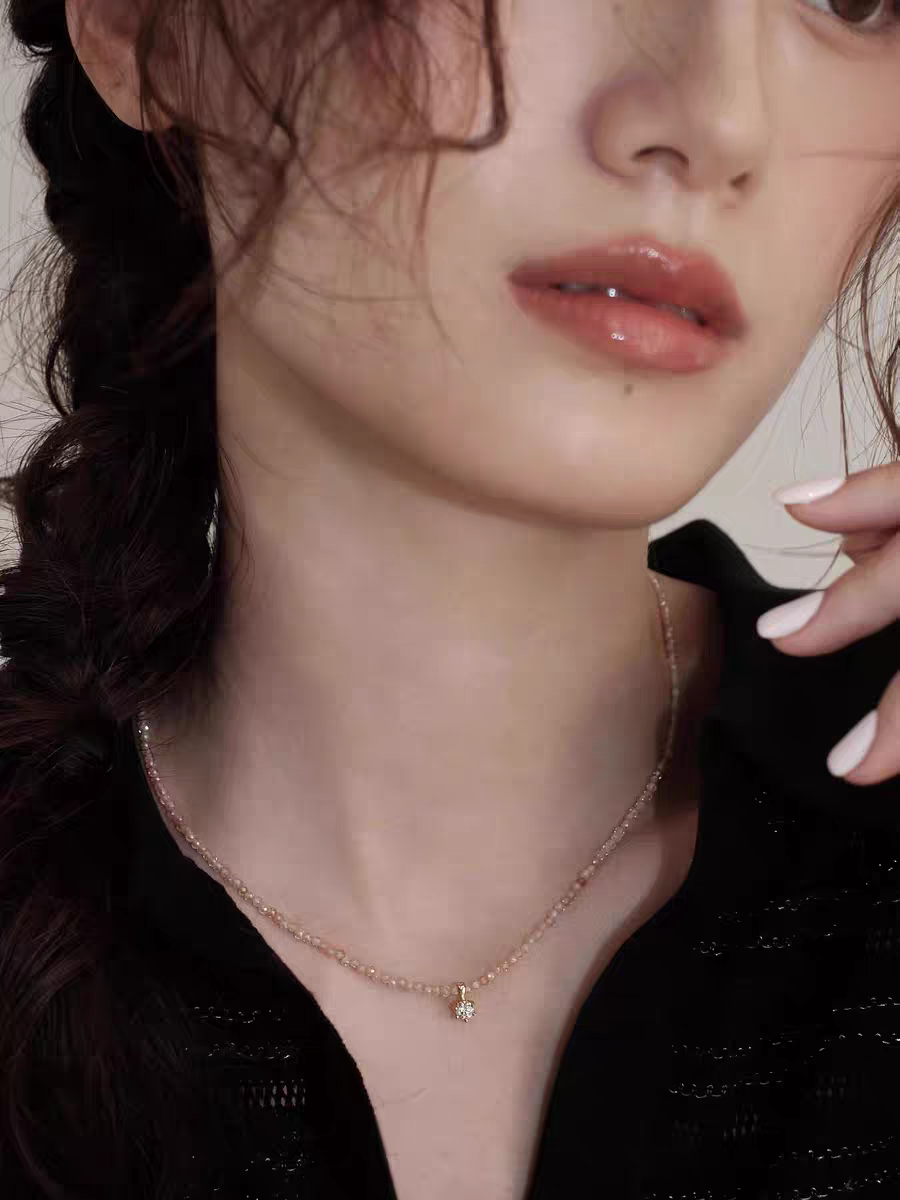 香槟金莫桑石水晶项链女轻奢小众