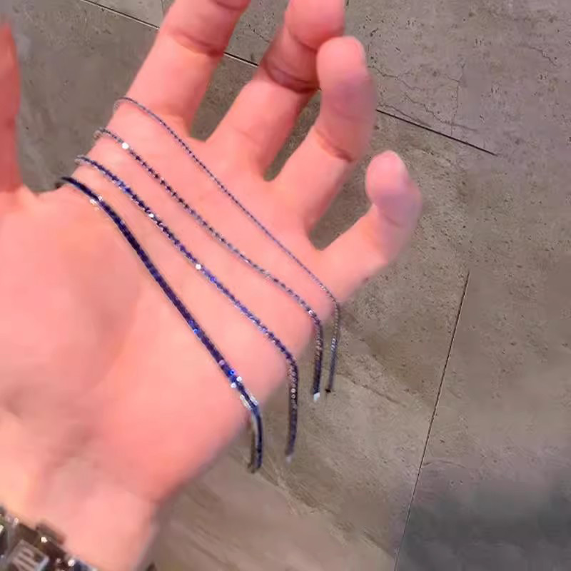 爆闪红蓝宝石闪钻极细手链女轻奢