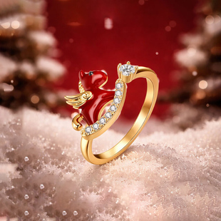 本命年红色小飞马戒指女2026本命年过新年食指戒小众独特开口指环