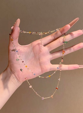 彩色不规则方块碎石项链女款2025