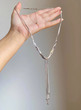 冷淡风Y型长款圆珠流苏项链女款