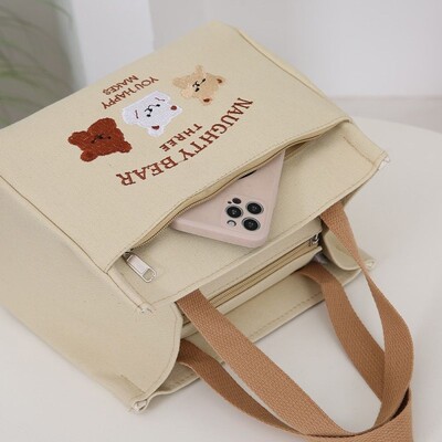 帆布手提包小巧百搭上班族便当包新款学生大容量饭盒袋简约手提袋