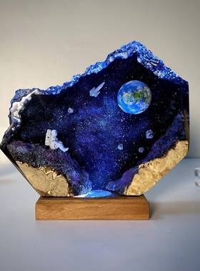 太空环氧木灯宇宙灯银河小夜灯宇航员火箭树脂冬季礼物父亲节礼物