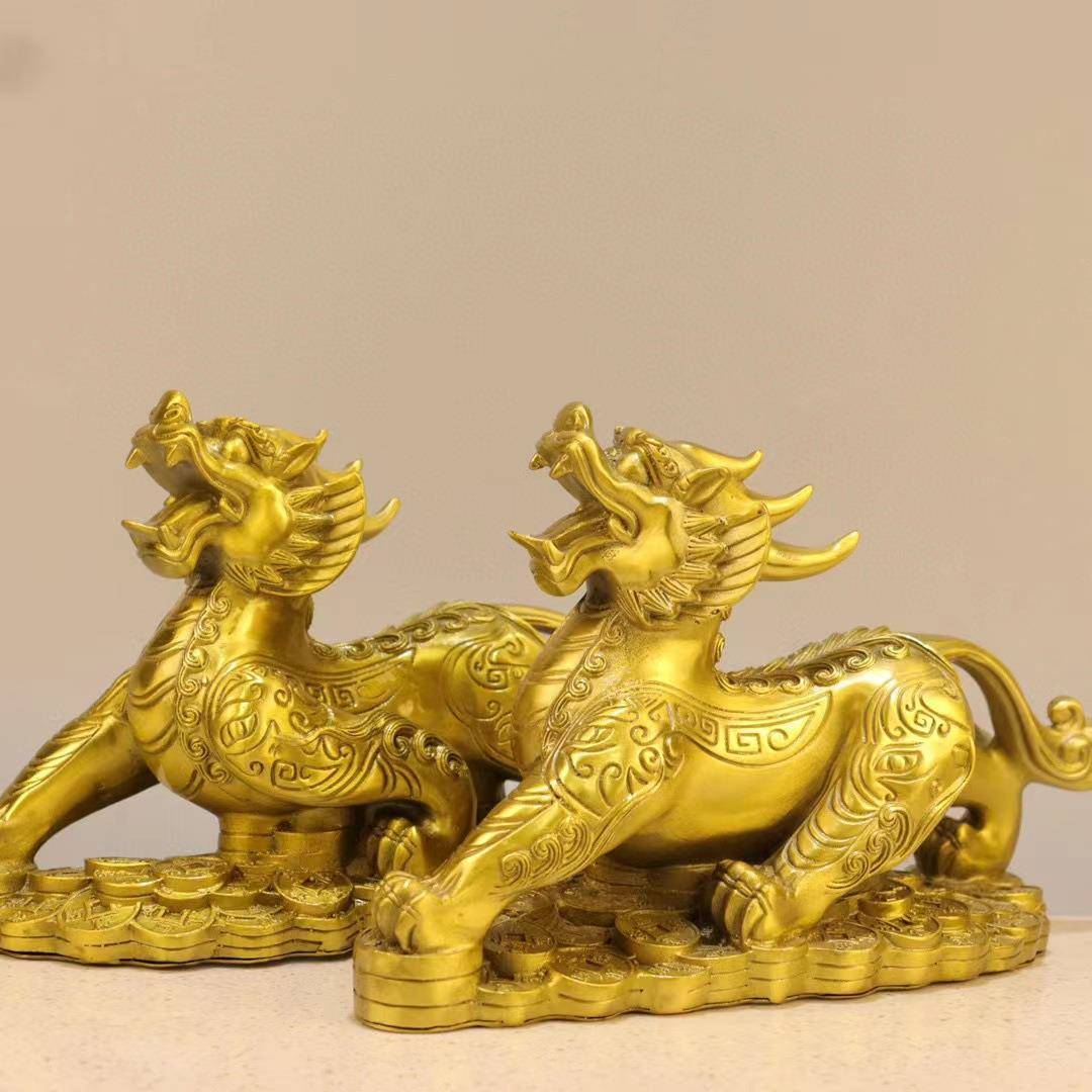 黄铜貔貅摆件一对客厅店铺家居办公黄铜装饰皮丘貔恘开业工艺礼品