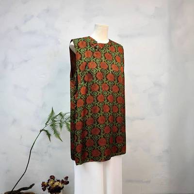 新中式复古人丝奥黛旗袍上衣2025夏季新款国风提花中长款无袖背心