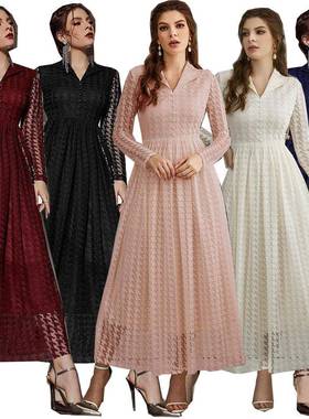 -21609欧美女装2023热卖新款跨境时尚休闲网纱镂空 领连衣裙