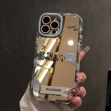 镜面动物园适用苹果16promax手机壳新款高级感补妆镜子iPhone15pro带支架16卡通女款华为pura70Pro个性mate60