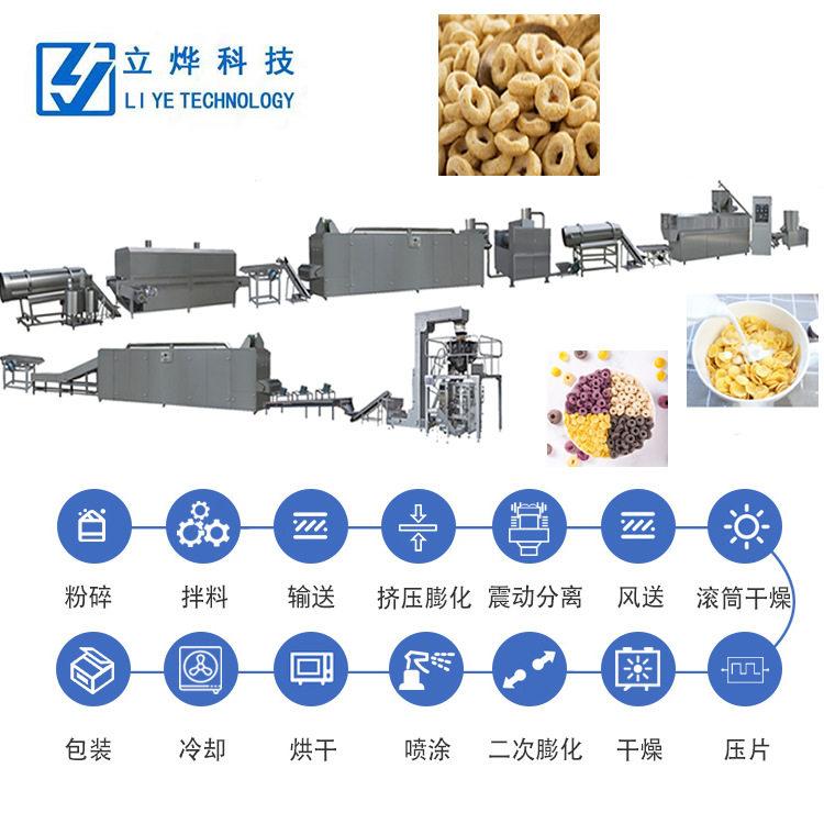 大型全自动玉米片压片机设备 整条膨化谷物圈设备 实体工厂