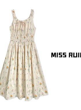 MISS RUILI定制 高货法式浪漫“莫奈花园”束腰吊带连衣裙A7146
