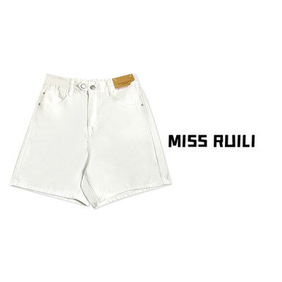 MISS RUILI定制 韩版简约纯色高腰百搭牛仔短裤A7161