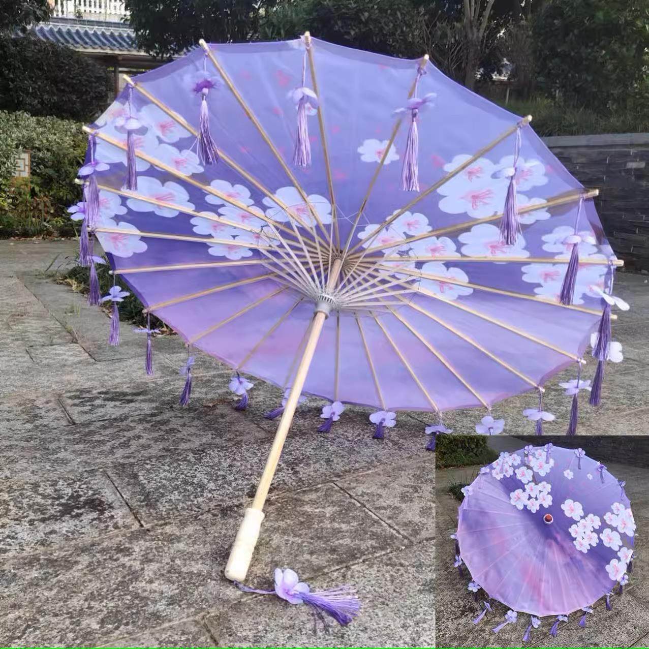 汉服古装伞汉服伞仙气儿童户外紫色老式油纸伞古风绸布伞古典伞女