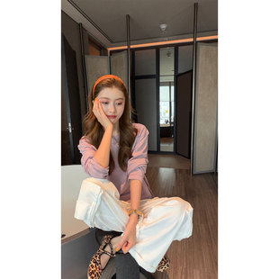 复古风宽松显瘦百搭休闲裤 炽火火白色大口袋工装 美式 女新款 阔腿裤