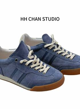 炽火火 复古德训鞋蓝色牛反绒透气运动鞋网红同款增高休闲板鞋潮