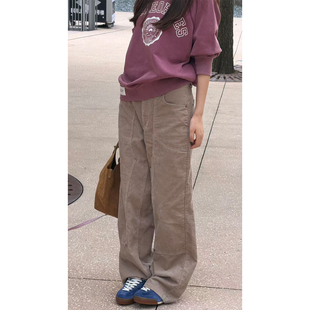 长裤 炽火火 秋冬休闲复古宽松高腰杏仁色时尚 女新款 灯芯绒直筒裤