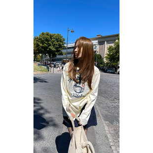 打底印花长袖 复古印花t恤女新款 宽松百搭减龄显瘦上衣 美式 炽火火