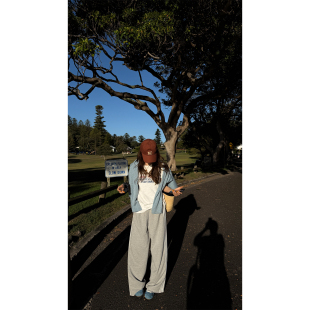 韩系慵懒风宽松显瘦百搭阔腿裤 炽火火浅灰侧边条纹抽绳卫裤 女新款