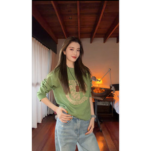 做旧印花宽松显瘦休闲百搭上衣 复古华夫格卫衣女新款 炽火火 美式