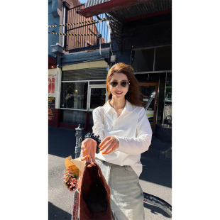 女新款 炽火火 Polo衫 翻领长袖 简约通勤风宽松显瘦上衣 白色基础款