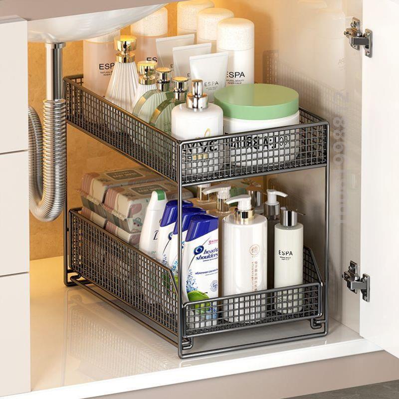 洗手盆下水槽置物架台柜下调卫生分层浴室柜放置碗碟洗衣内分内置