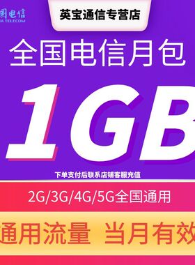 中国电信全国流量充值1GB流量包当月有效3G/4G/5G全国通用流量