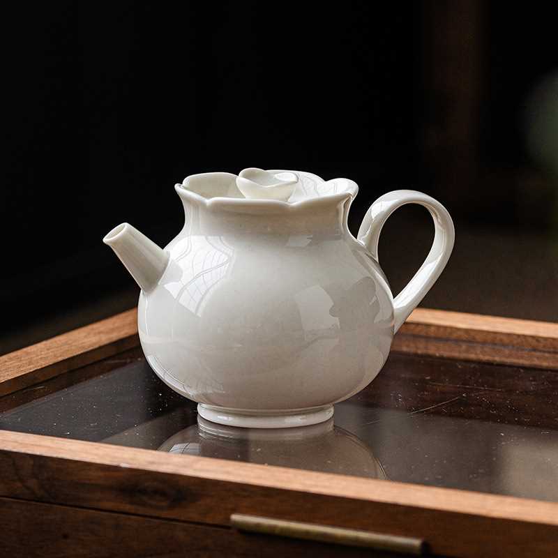 厂家草木灰花边口茶壶泡茶家用单壶带过滤中式茶具简约陶瓷泡茶器