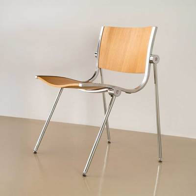 叙野弗洛餐椅中古实木靠背椅现代简约不锈钢客厅休闲椅包豪斯椅子