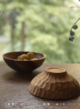 皿集|柚木碗\纯手工木碗柚木果盘手凿圆碗家用实木质碗水果干果盘