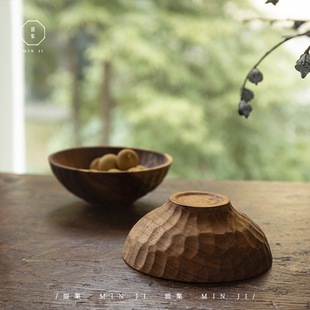 皿集|柚木碗\纯手工木碗柚木果盘手凿圆碗家用实木质碗水果干果盘
