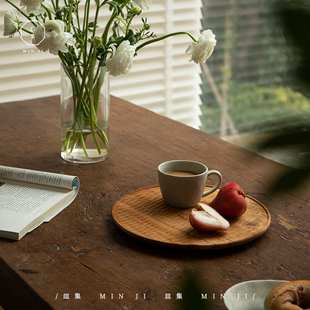 叕木皿集|水波纹圆盘\进口柚木整木圆形茶托盘糕点心水果盘面包板