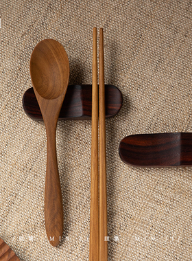 皿集|筷托\柚木原木日式筷架家用餐具收纳架勺子筷子托筷枕无漆