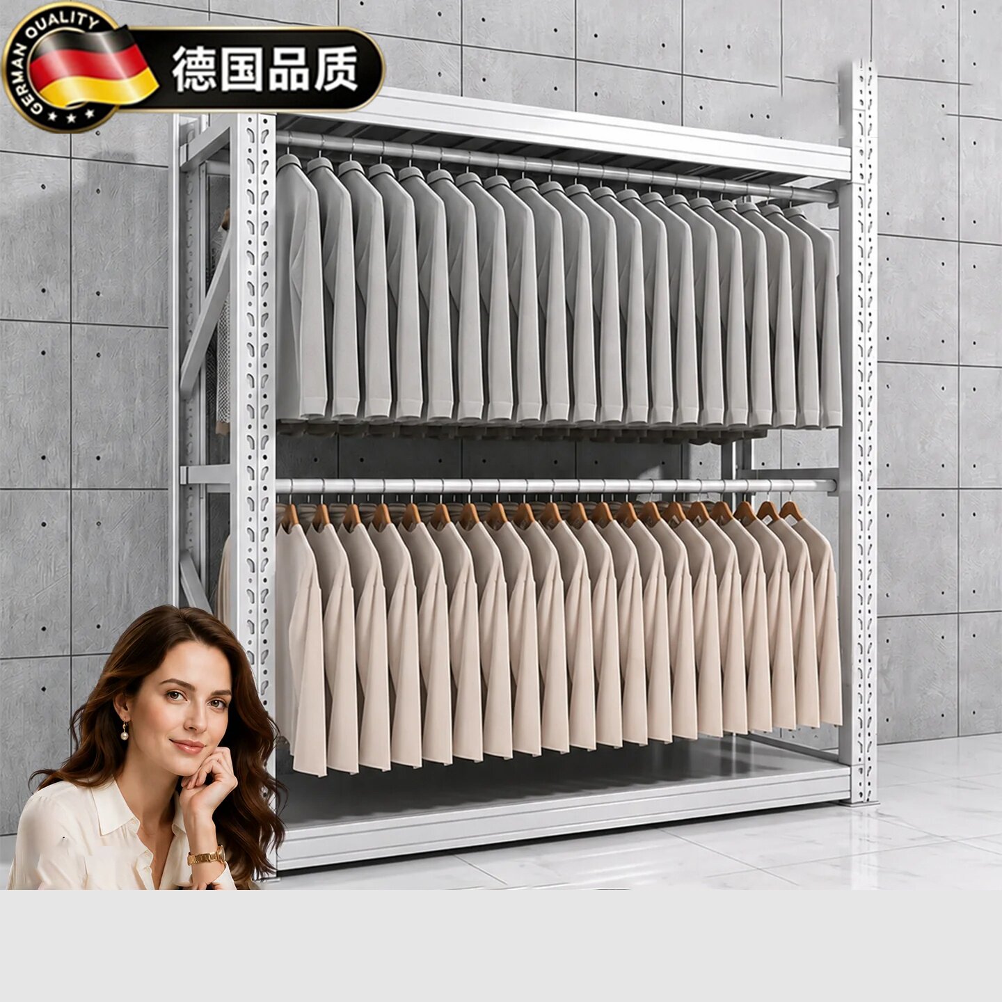 德国货架衣柜家用卧室出租房组装金属落地服装店挂衣架承重置物架