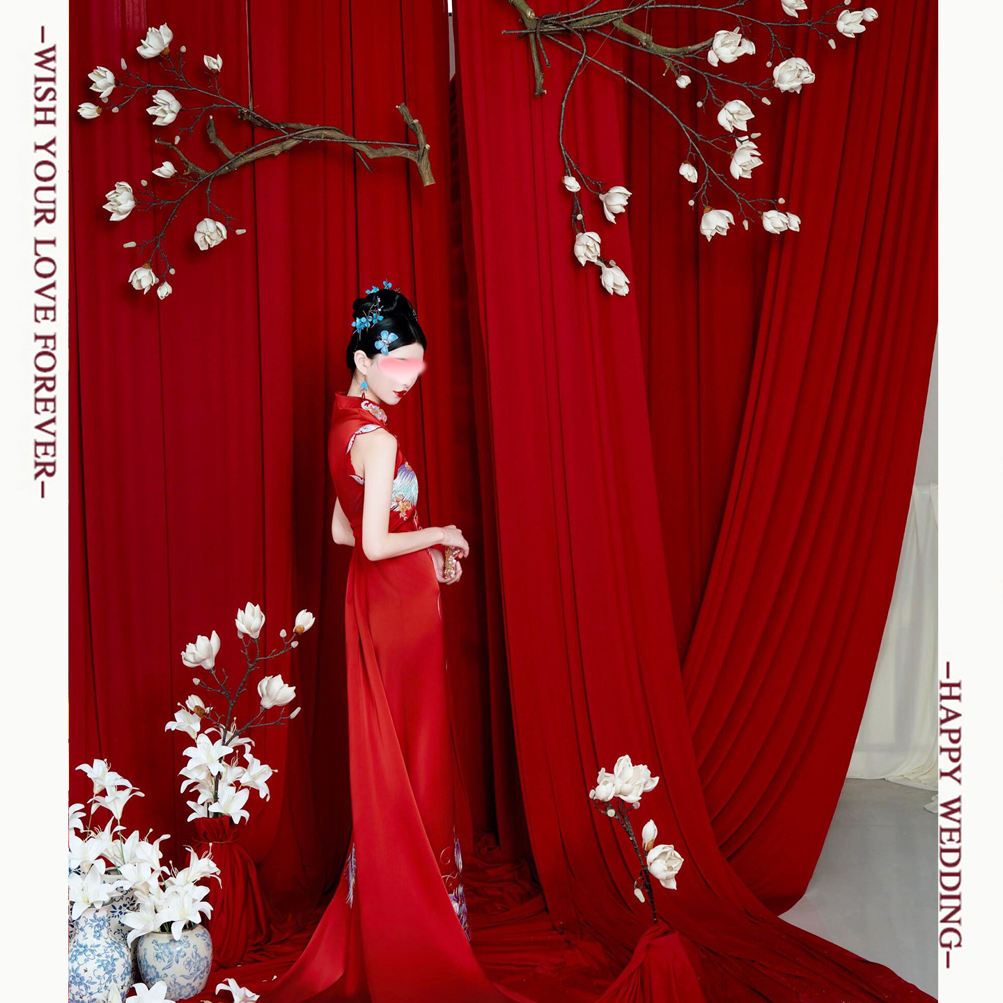 婚房布置晨袍套装仿真玉兰花