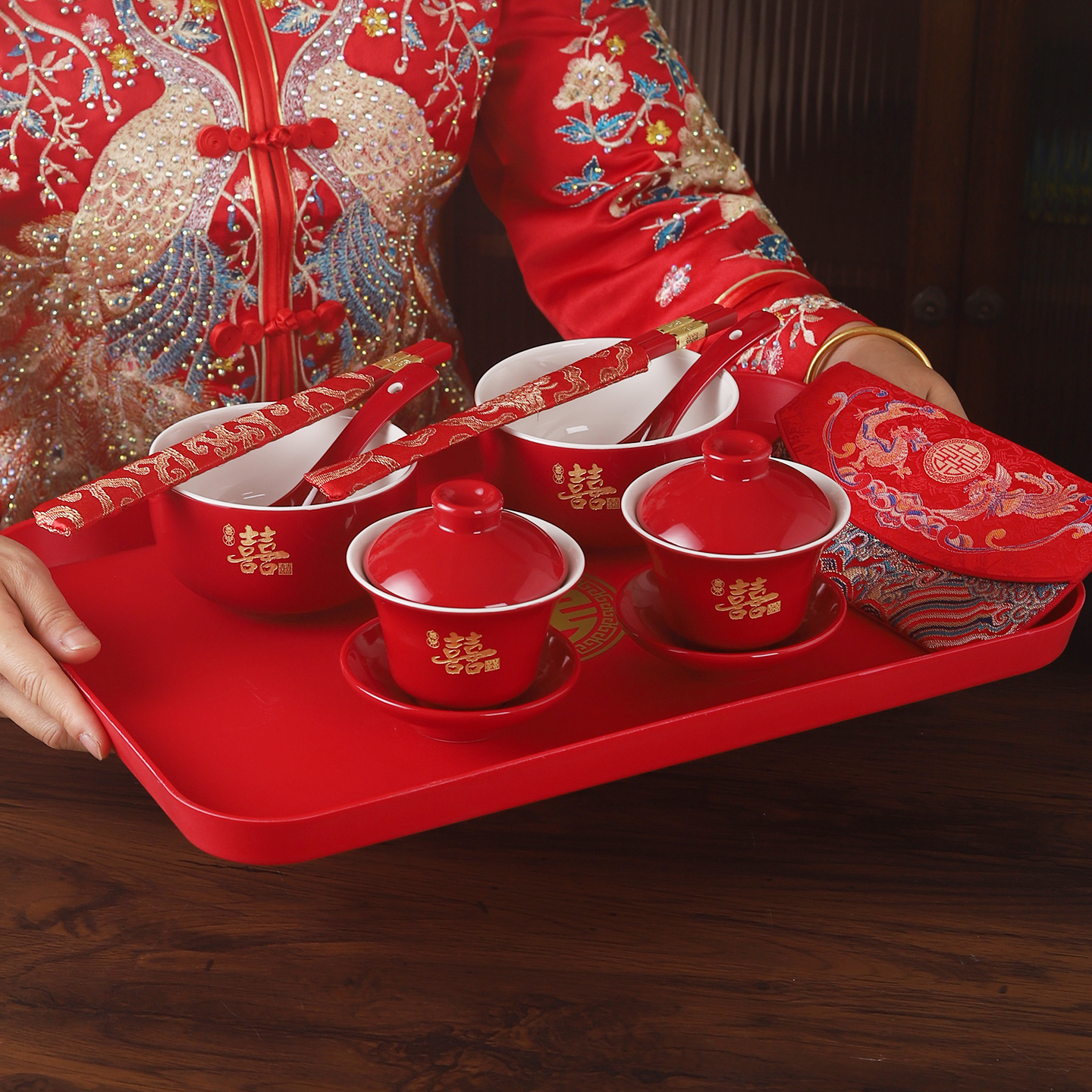结婚陪嫁用品改口敬酒茶杯套装