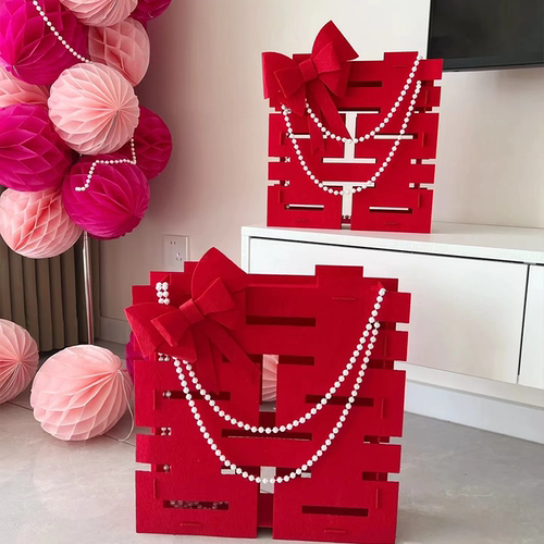 有爱喜事蝴蝶结立体喜字摆件珍珠婚房装饰卧室客厅婚庆用品