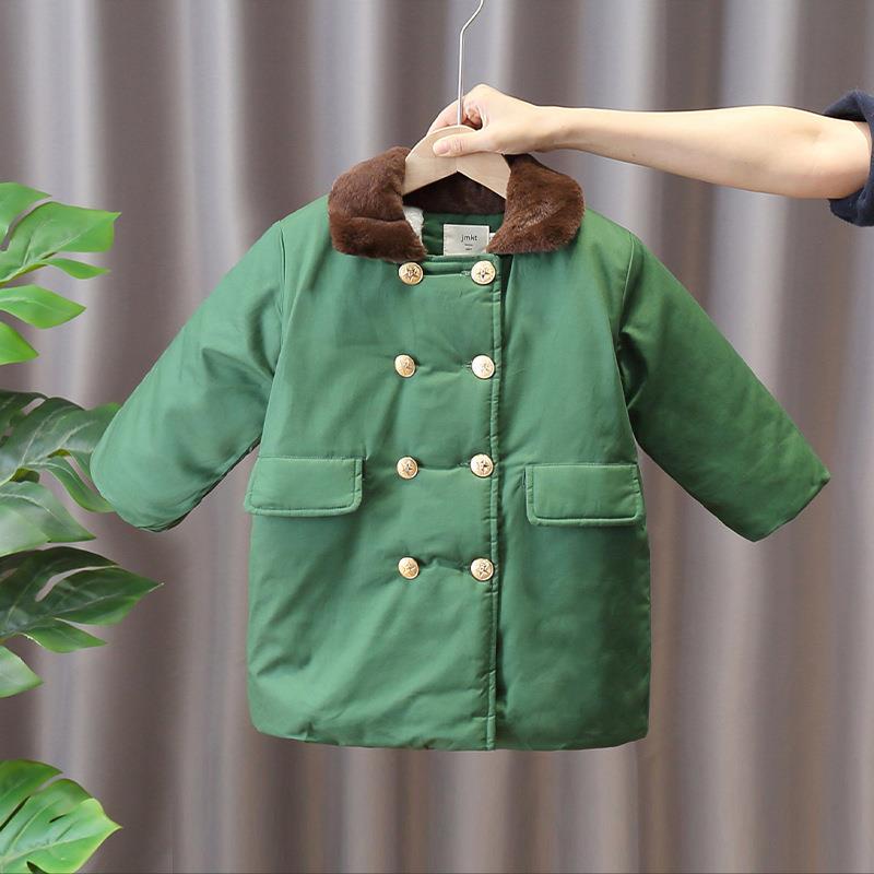 儿童军绿色棉大衣加厚宝宝女童棉服男童冬季加绒外套男孩冬款棉袄
