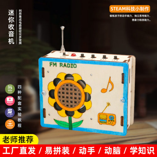 科学实验儿童迷你收音机木质科技小制作小学生diy手工拼装教玩具