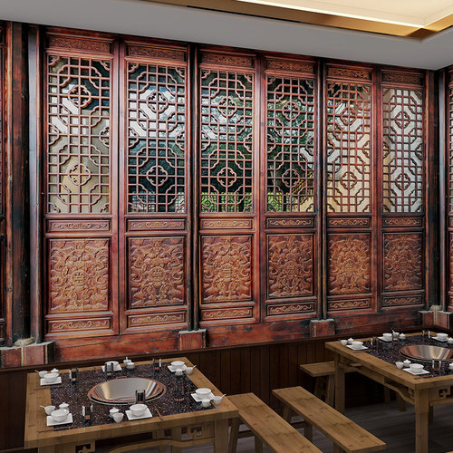 3d屏风中国风饭店火锅店壁画墙纸