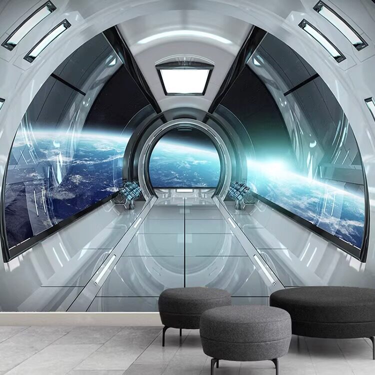 3D空间延伸壁纸太空舱科幻科技感背景墙纸网吧电竞ktv健身房壁画