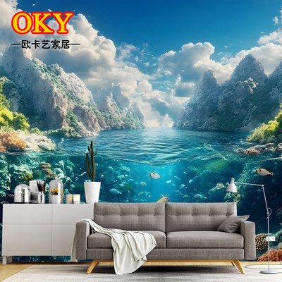 北欧海景天空油画壁纸定制