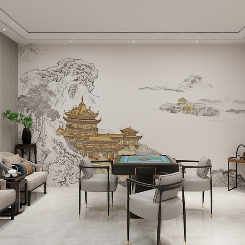 茶楼饭店包厢壁布茶室背景墙壁纸