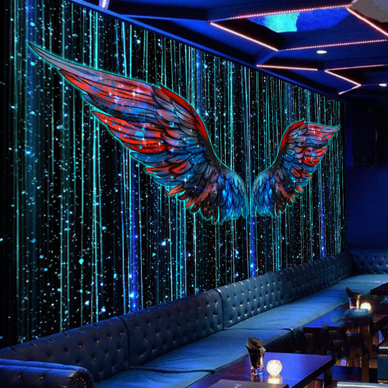 KTV酒吧包厢墙纸歌厅走廊科技感发光墙布3D立体网红翅膀星空壁画