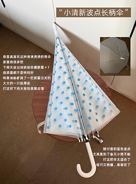 蓝色波点雨伞女高颜值透明长柄伞加大加厚加固可爱学生上学用超轻